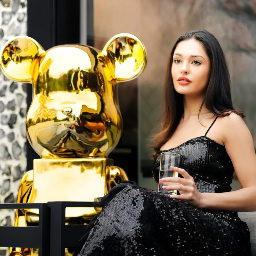 Floor Standing|Animals^Statues & Sculptures Aero Bear 135cm Gold Resin Indoor Sculpture