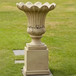 Round|Large^Statues & Sculptures Annecy Vase on Pedestal Stone Garden Planter