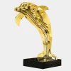 Table Top|Floor Standing^Statues & Sculptures Aqua Dolphin 70cm Gold Metal Garden Sculpture
