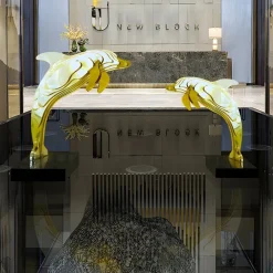 Table Top|Floor Standing^Statues & Sculptures Aqua Dolphin 70cm Gold Metal Garden Sculpture