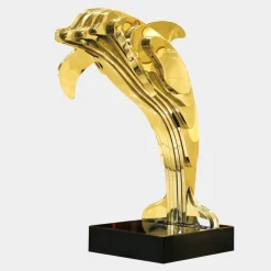 Floor Standing|Abstract^Statues & Sculptures Aqua Dolphin 105cm Gold Metal Garden Sculpture