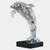 Floor Standing|Abstract^Statues & Sculptures Aqua Dolphin 105cm Silver Metal Garden Sculpture
