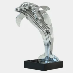 Floor Standing|Abstract^Statues & Sculptures Aqua Dolphin 105cm Silver Metal Garden Sculpture