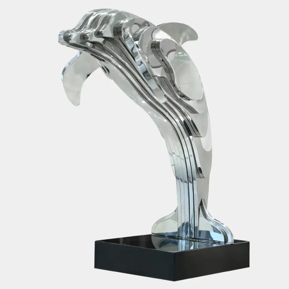 Floor Standing|Abstract^Statues & Sculptures Aqua Dolphin 105cm Silver Metal Garden Sculpture