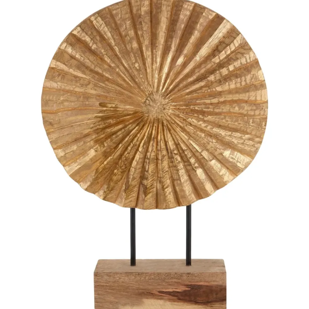 Table Top|Abstract^Statues & Sculptures Aurora Disc 48cm Gold Wood Indoor Sculpture
