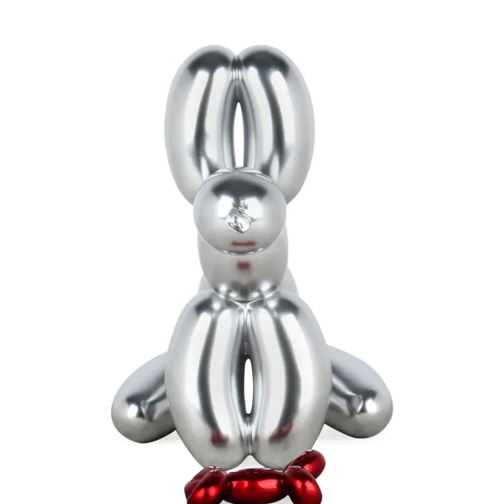 Table Top|Floor Standing^Statues & Sculptures Balloon Dog & Bone 28cm Silver Resin Indoor Sculpture