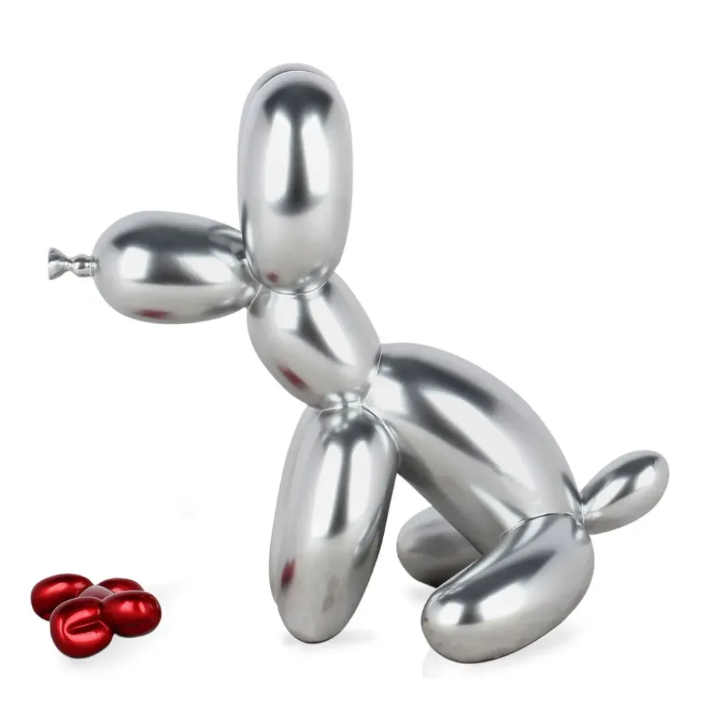 Table Top|Floor Standing^Statues & Sculptures Balloon Dog & Bone 28cm Silver Resin Indoor Sculpture