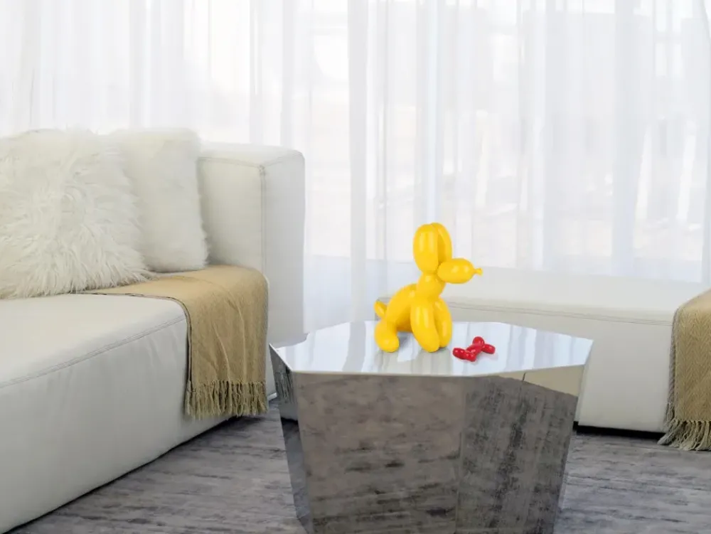 Floor Standing|Table Top^Statues & Sculptures Balloon Dog & Bone 28cm Yellow Resin Indoor Sculpture