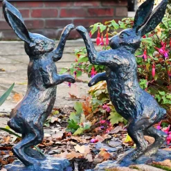 Wildlife^Statues & Sculptures Battling Hares 50cm Bronze Metal Garden Statues