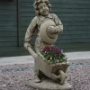 Children^Statues & Sculptures Boy & Barrow Stone Garden Statue