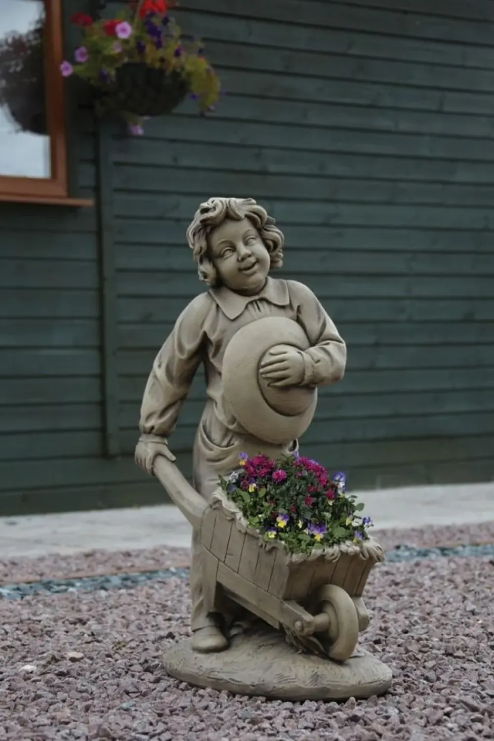 Children^Statues & Sculptures Boy & Barrow Stone Garden Statue