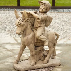Children|Farm^Statues & Sculptures Boy & Donkey Stone Garden Statue