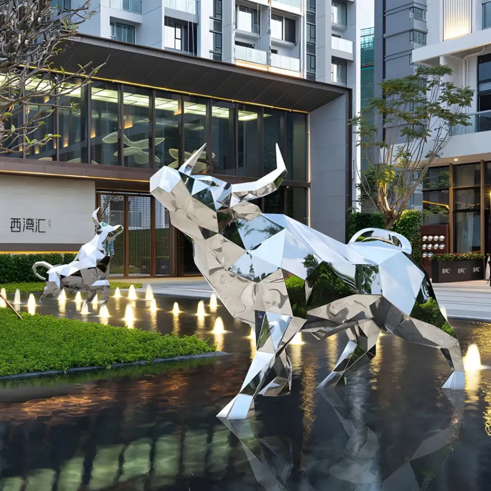 Farm|Contemporary^Statues & Sculptures Bull 146cm Geometric Metal Garden Sculpture