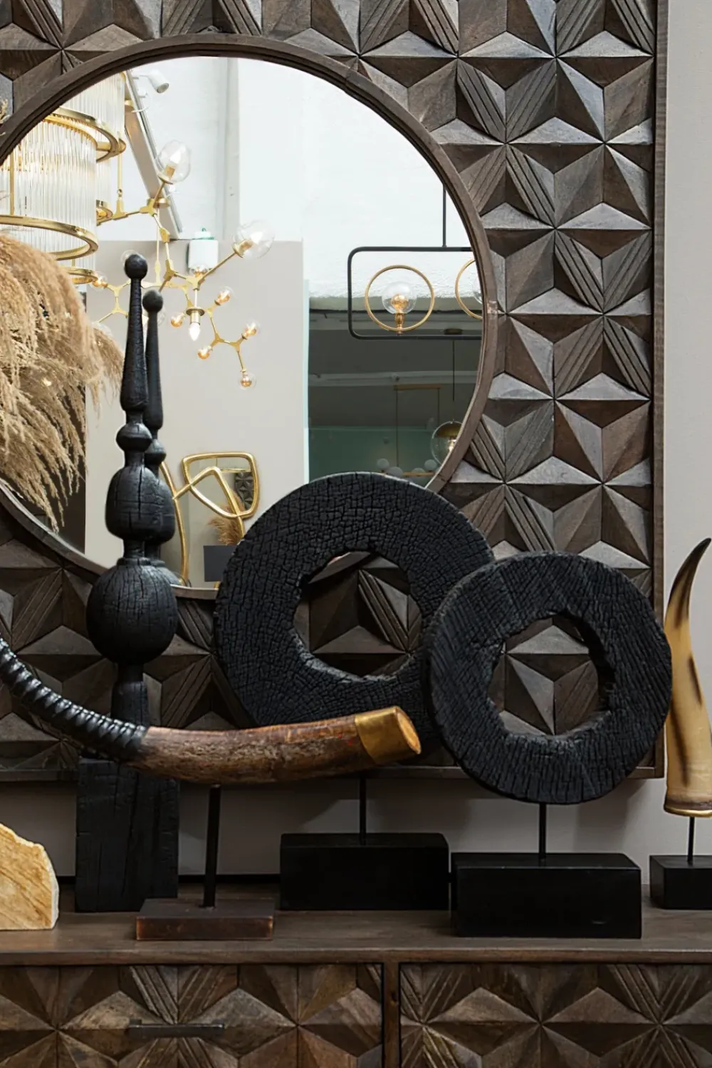 Table Top|Abstract^Statues & Sculptures Carbon Halo 53cm Black Wood Indoor Sculpture