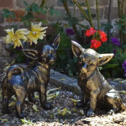 Dogs^Statues & Sculptures Chihuahua Dogs Bronze Metal Garden Ornaments