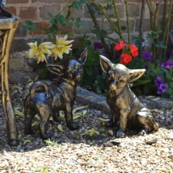 Dogs^Statues & Sculptures Chihuahua Dogs Bronze Metal Garden Ornaments