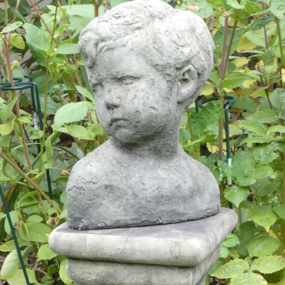 Children^Statues & Sculptures Classic Boy Bust on Pedestal Stone Garden Statue