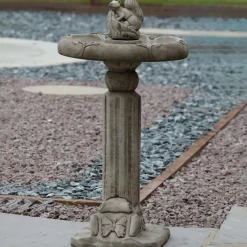 Bird Baths^Statues & Sculptures Classic Squirrel Stone Garden Birdbath