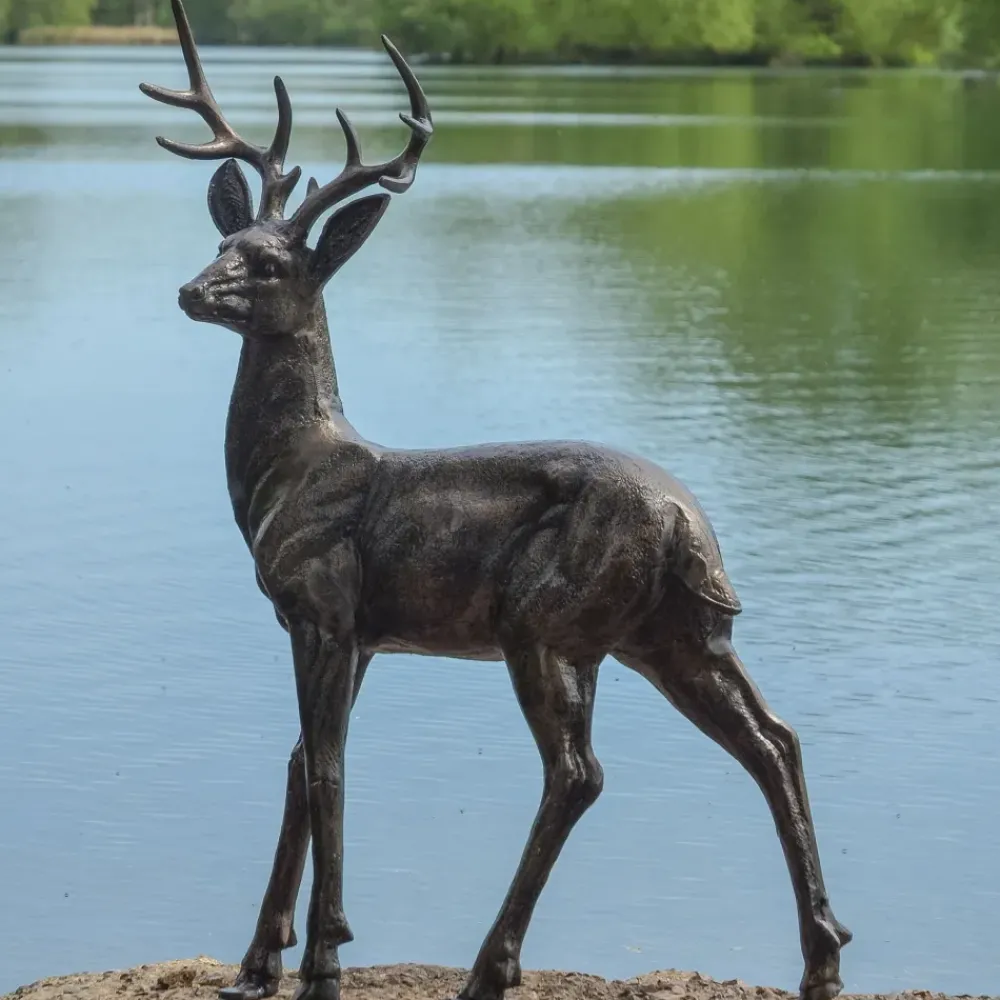 Stags & Deers^Statues & Sculptures Classic Stag Deer 79cm Bronze Metal Garden Statue