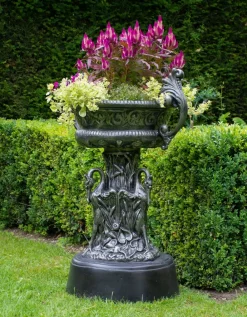 Round^Statues & Sculptures Classic Swan Urn Bronze Metal Garden Planter