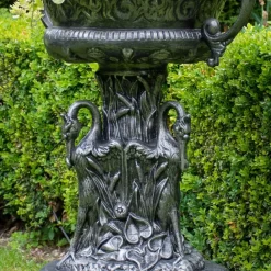 Round^Statues & Sculptures Classic Swan Urn Bronze Metal Garden Planter