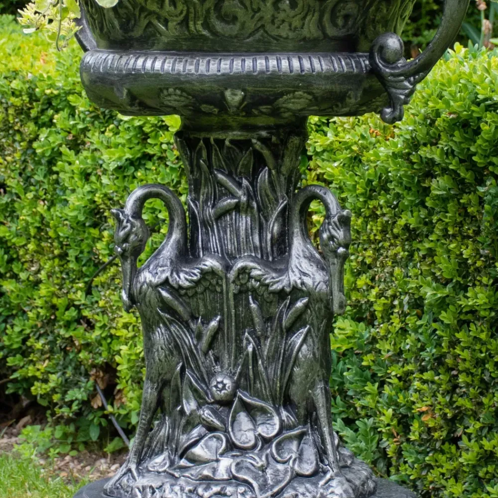 Round^Statues & Sculptures Classic Swan Urn Bronze Metal Garden Planter