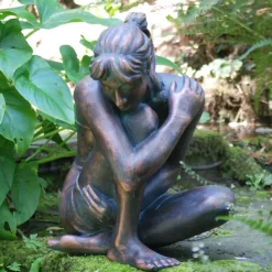 Children^Statues & Sculptures Contemplating Girl Bronze Resin Garden Ornament
