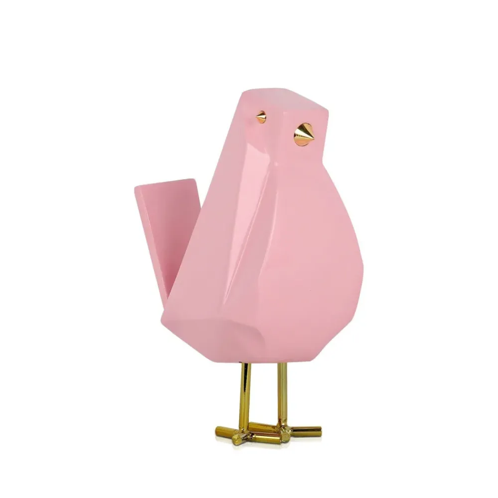 Animals|Contemporary^Statues & Sculptures Cubic Bird 18cm Rosa Pink Resin Indoor Sculpture