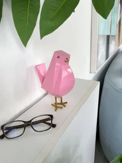 Animals|Contemporary^Statues & Sculptures Cubic Bird 18cm Rosa Pink Resin Indoor Sculpture