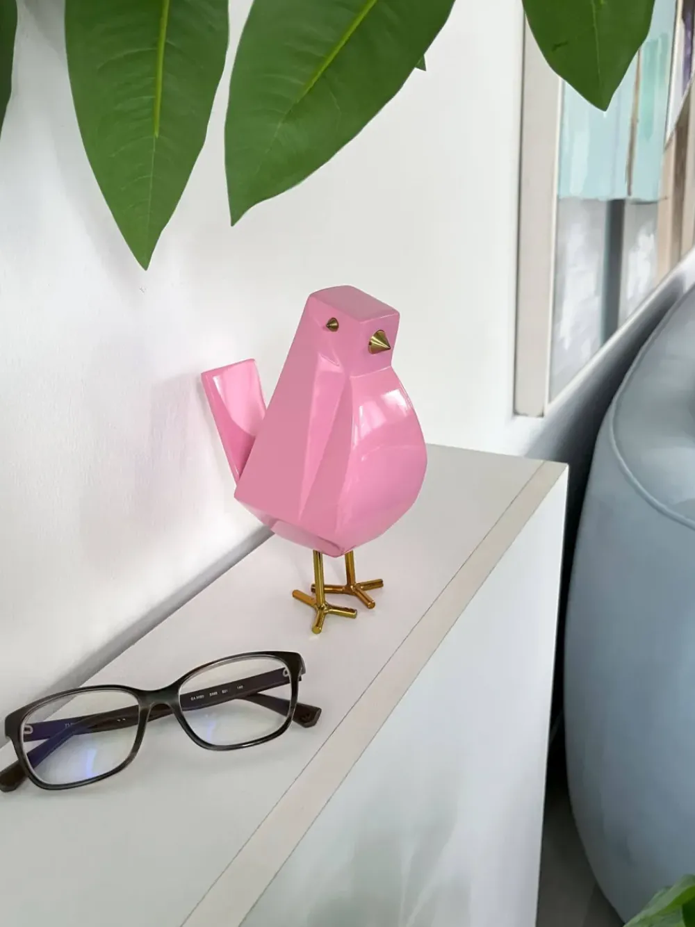 Animals|Contemporary^Statues & Sculptures Cubic Bird 18cm Rosa Pink Resin Indoor Sculpture
