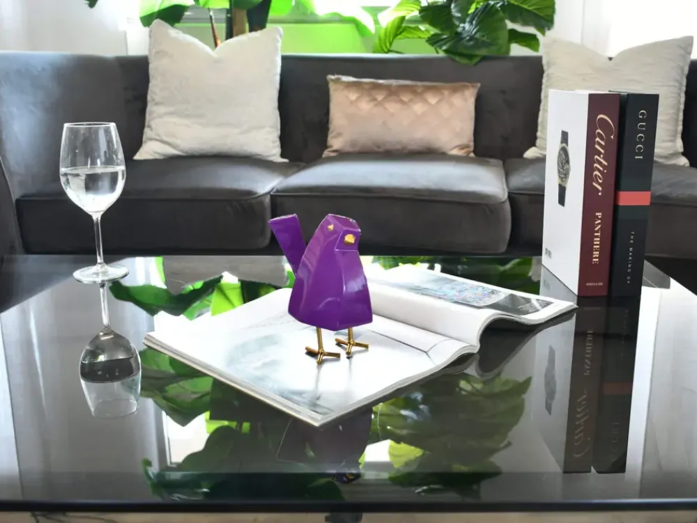 Table Top|Animals^Statues & Sculptures Cubic Bird 14cm Violet Resin Indoor Sculpture