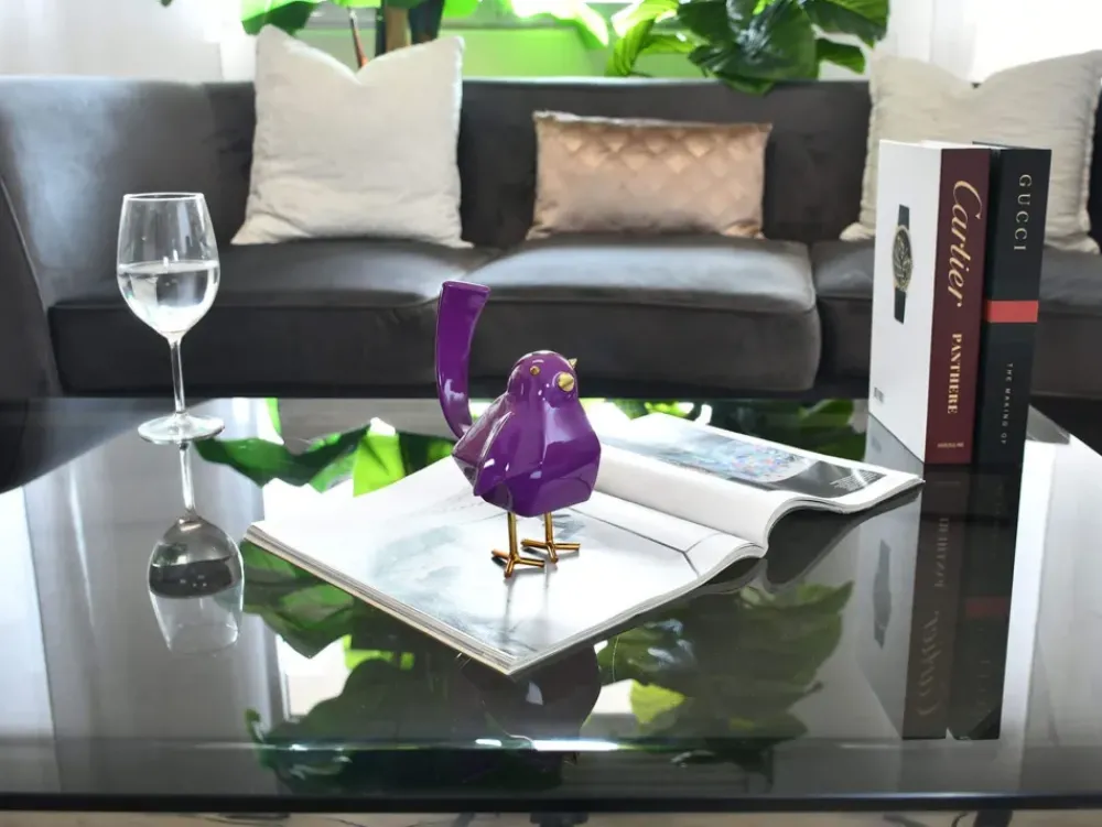 Table Top|Animals^Statues & Sculptures Cubic Bird 18cm Violet Resin Indoor Sculpture