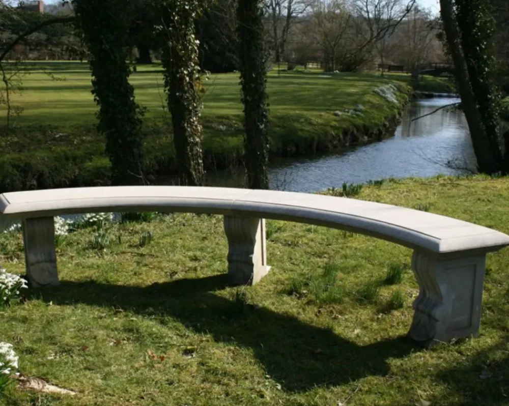 Stone Benches^Statues & Sculptures Curved Plain Double Stone Garden Bench
