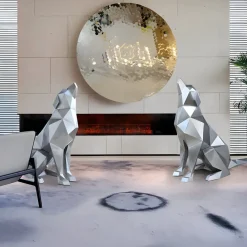 Low Poly|Animals^Statues & Sculptures Dog 100cm Silver Geometric Metal Garden Sculpture