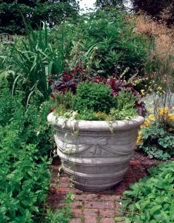 Large|Round^Statues & Sculptures Draped Vase Stone Garden Planter