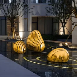 Floor Standing|Abstract^Statues & Sculptures Dynamic Pebbles 95cm Gold Metal Garden Sculptures