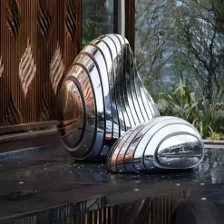 Floor Standing|Abstract^Statues & Sculptures Dynamic Pebbles 95cm Silver Metal Garden Sculptures