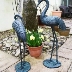 Cranes^Statues & Sculptures Elegant Cranes Bronze Metal Garden Ornaments