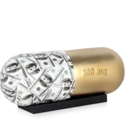 Table Top|Contemporary^Statues & Sculptures Eternal Wealth Pill 13cm Gold Resin Indoor Sculpture