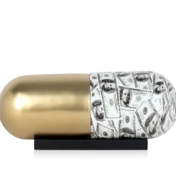Table Top|Contemporary^Statues & Sculptures Eternal Wealth Pill 13cm Gold Resin Indoor Sculpture