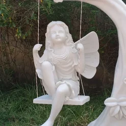 Children|Fairies^Statues & Sculptures Fairy on Swing 110cm Marble Resin Garden Ornament