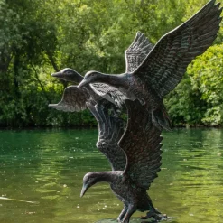 Ducks^Statues & Sculptures Flying Ducks 82cm Bronze Metal Garden Statue