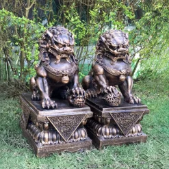Lions^Statues & Sculptures Foo Dogs 45cm Bronze Chinese Garden Statues