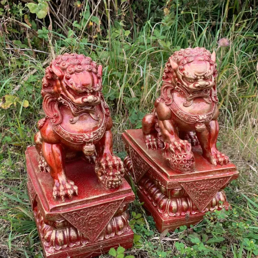 Lions^Statues & Sculptures Foo Dogs 45cm Red Chinese Garden Statues
