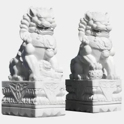 Lions^Statues & Sculptures Foo Dogs 120cm White Marble Garden Statues