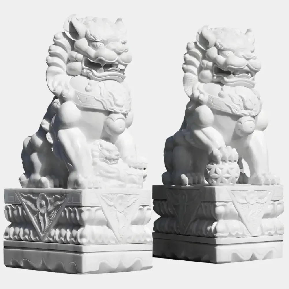 Lions^Statues & Sculptures Foo Dogs 120cm White Marble Garden Statues