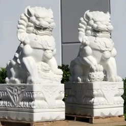 Lions^Statues & Sculptures Foo Dogs 120cm White Marble Garden Statues