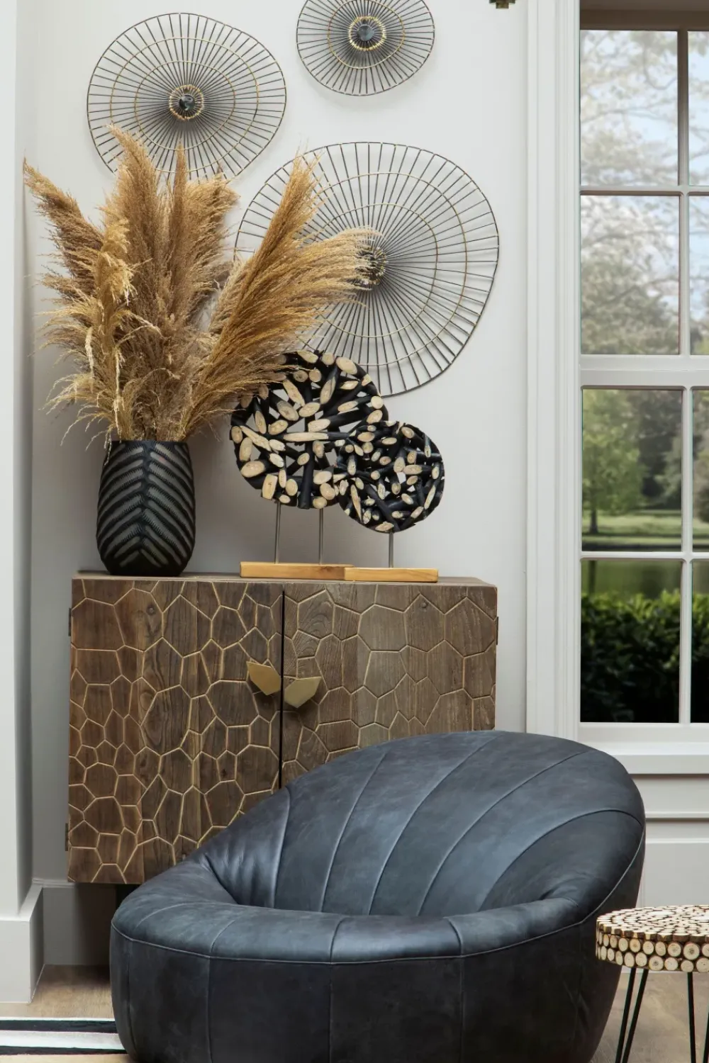 Table Top|Abstract^Statues & Sculptures Forest Orb 50cm Black Wood Indoor Sculpture