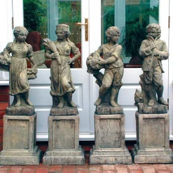 Children^Statues & Sculptures Four Seasons Children Stone Garden Statues on Pedestals