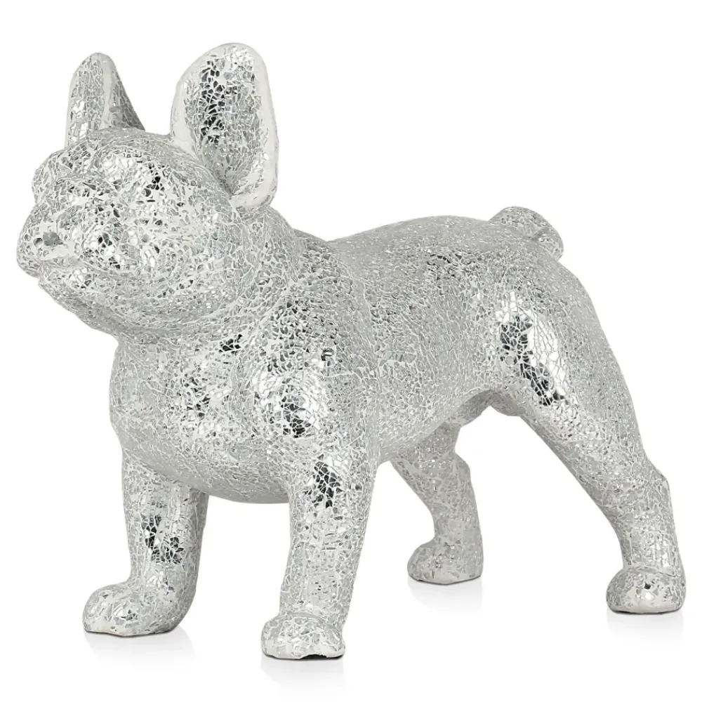 Table Top|Floor Standing^Statues & Sculptures French Bulldog 38cm Silver Resin Indoor Sculpture